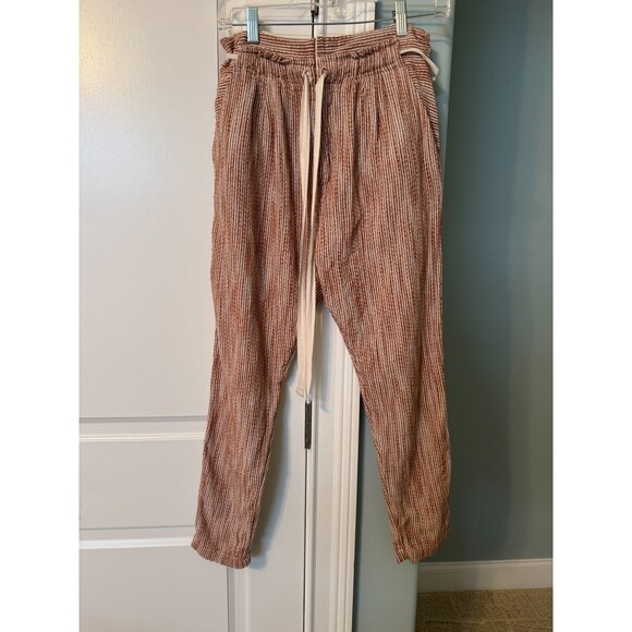 Free People Caraway Light At Sunrise Pants Brown Striped Belted Pants Size 2 - Picture 4 of 8